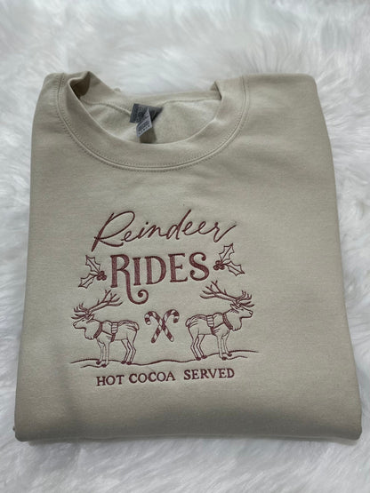 Reindeer Rides Vintage sweatshirt / hoodie embroidered, Christmas embroidered sweatshirt, Vintage Christmas sweatshirt