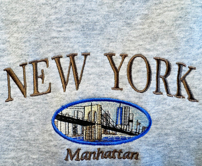 New York State Embroidered Sweatshirt | Manhattan Embroidered Hoodie | Manhattan Bridge Sweater | Embroidered State Crew Neck Sweatshirt