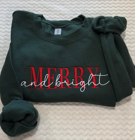 Merry and bright embroidered sweatshirt