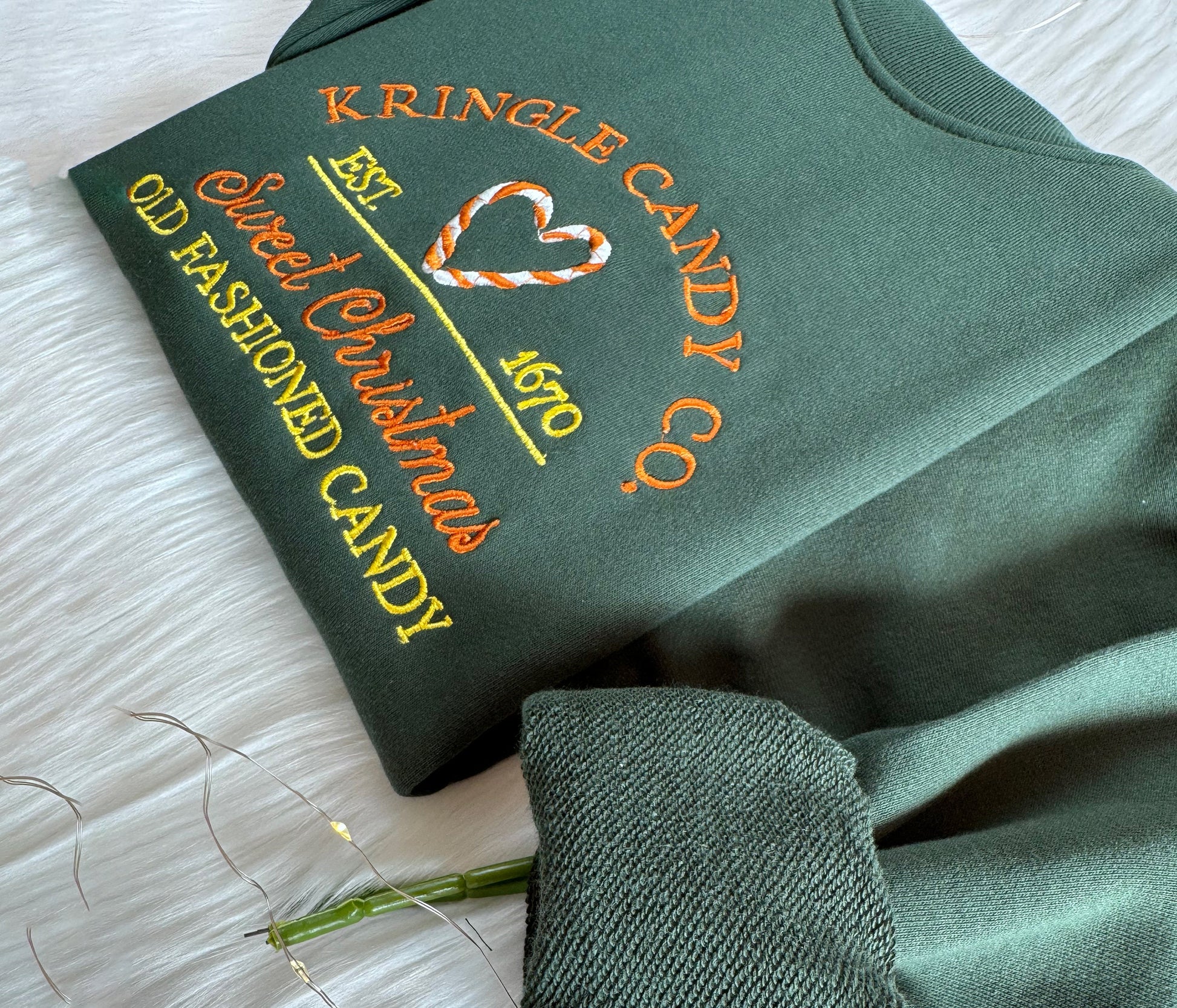 Kringle Candy Co Embroidered Sweatshirt | Vintage Christmas Candy Embroidered Hoodie | Sweet Christmas Candy Sweater | Crew Neck Sweatshirt