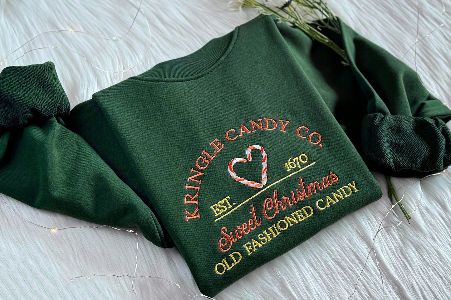 Kringle Candy Co Embroidered Sweatshirt | Vintage Christmas Candy Embroidered Hoodie | Sweet Christmas Candy Sweater | Crew Neck Sweatshirt