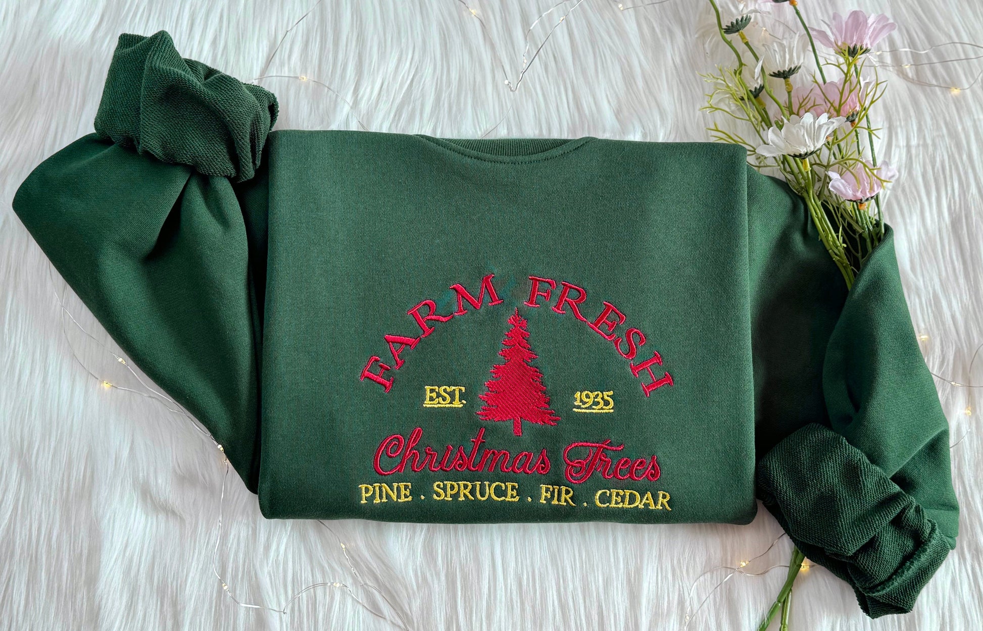 Farm Fresh Embroidered Sweatshirt | Christmas Trees Embroidered Hoodie | Pine. Spruce. Fir. Ceder Sweater | Crew Neck Sweatshirt