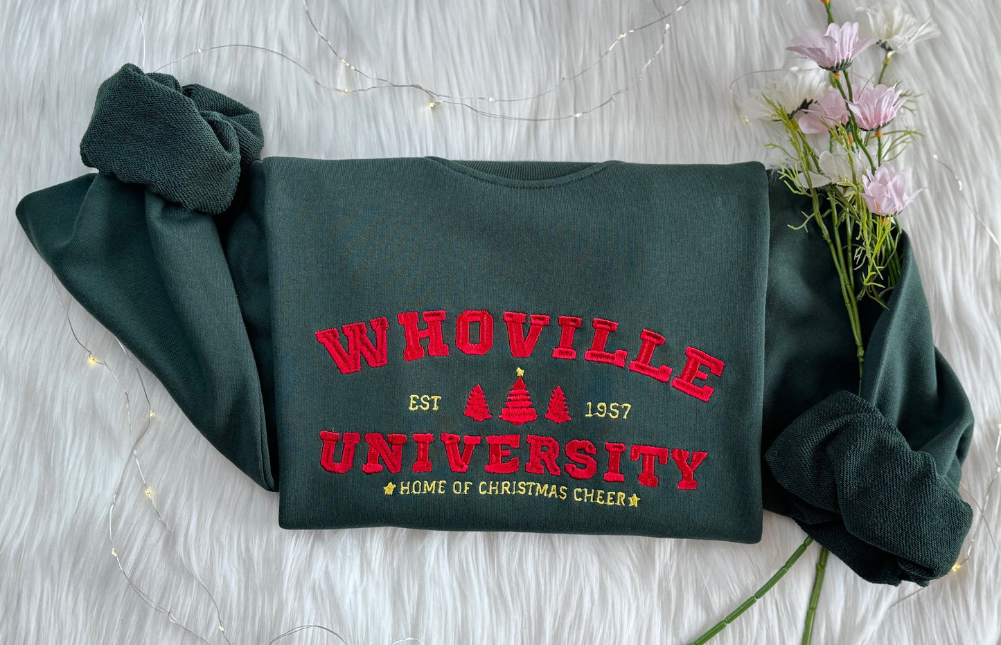 Christmas Whoville University Embroidered Sweatshirt, Christmas Embroidered Hoodie, Embroidered Christmas Jumper, Crew Neck Sweatshirt