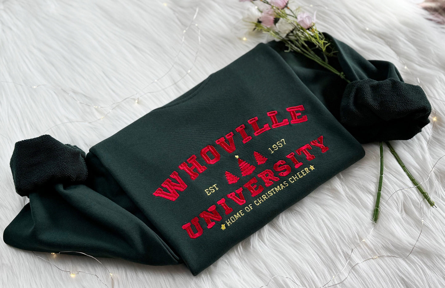 Christmas Whoville University Embroidered Sweatshirt, Christmas Embroidered Hoodie, Embroidered Christmas Jumper, Crew Neck Sweatshirt