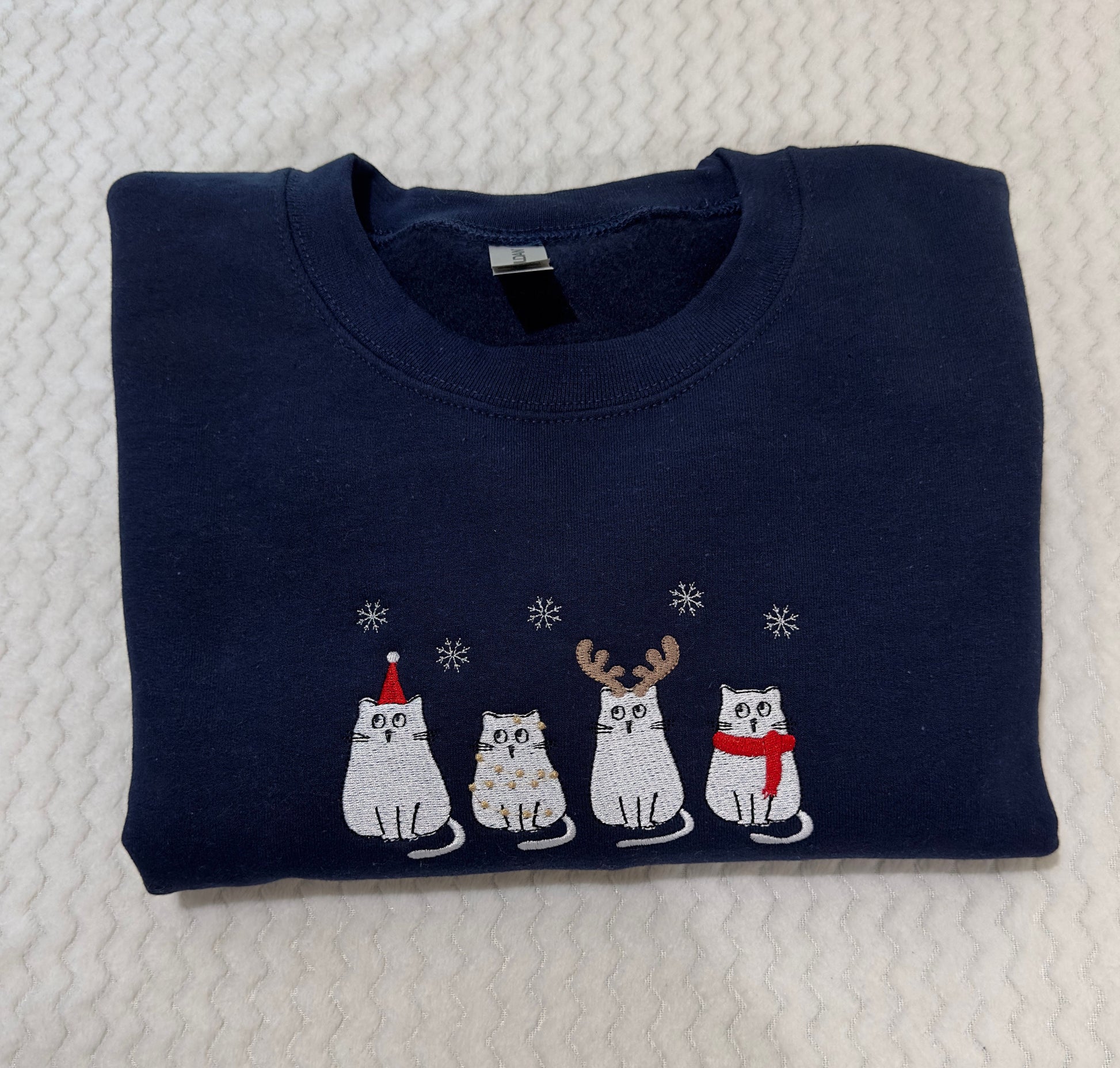 Christmas Winter Cats Embroidered Sweatshirt/ Hoodie, Christmas embroidered sweatshirt