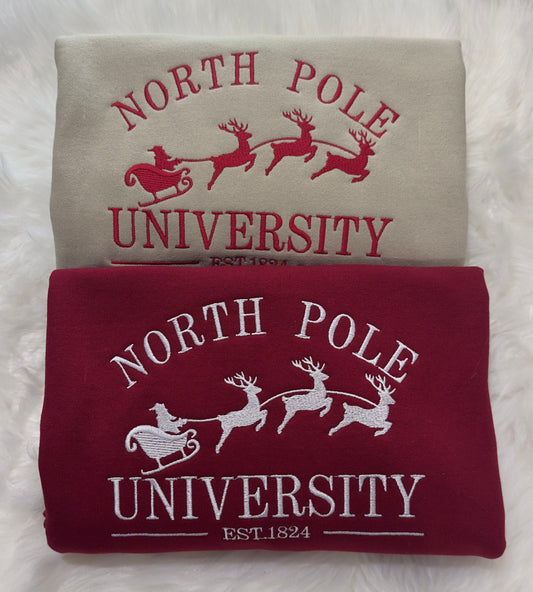 North Pole University sweatshirt / hoodie embroidered, Christmas embroidered sweatshirt