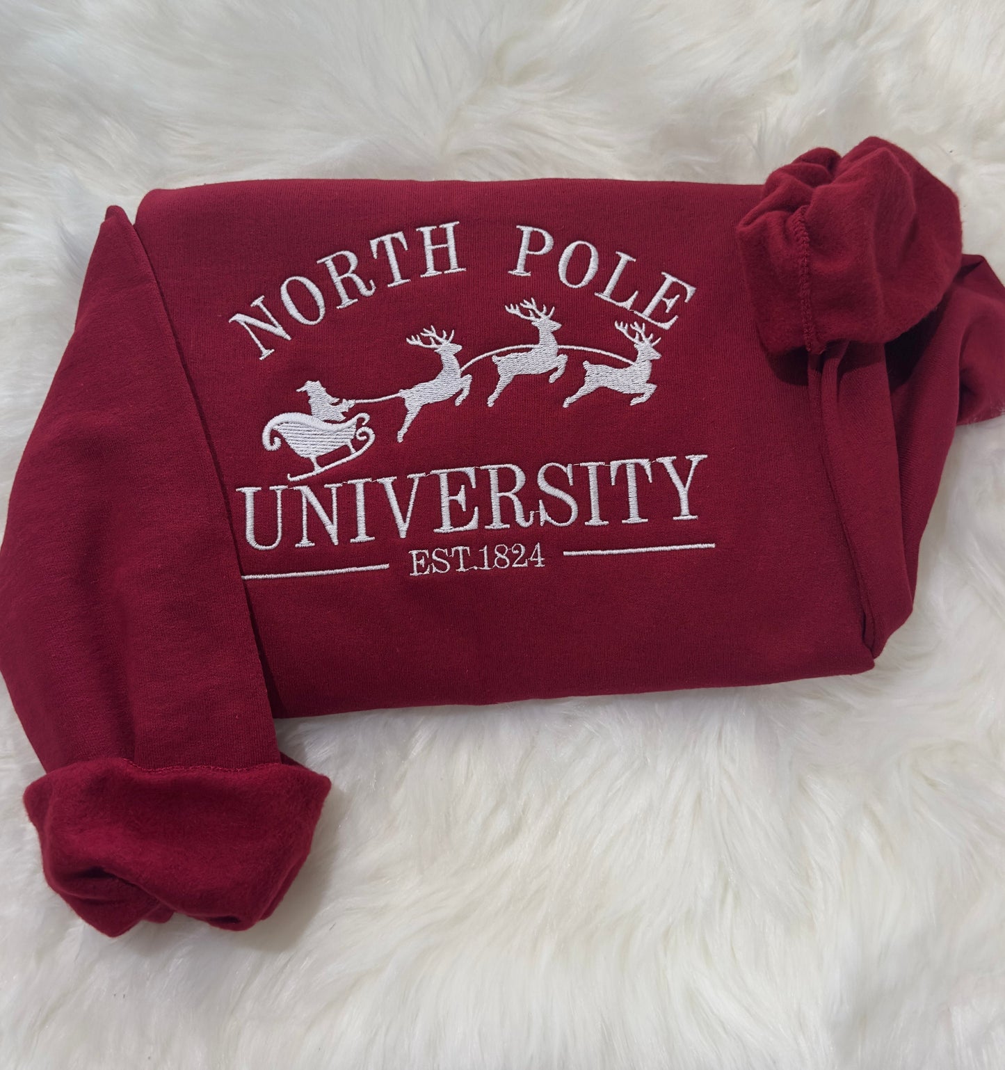 North Pole University sweatshirt / hoodie embroidered, Christmas embroidered sweatshirt