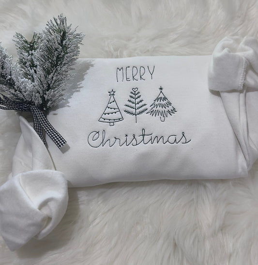 Merry Christmas trees sweatshirt / hoodie embroidered, Christmas embroidered sweatshirt