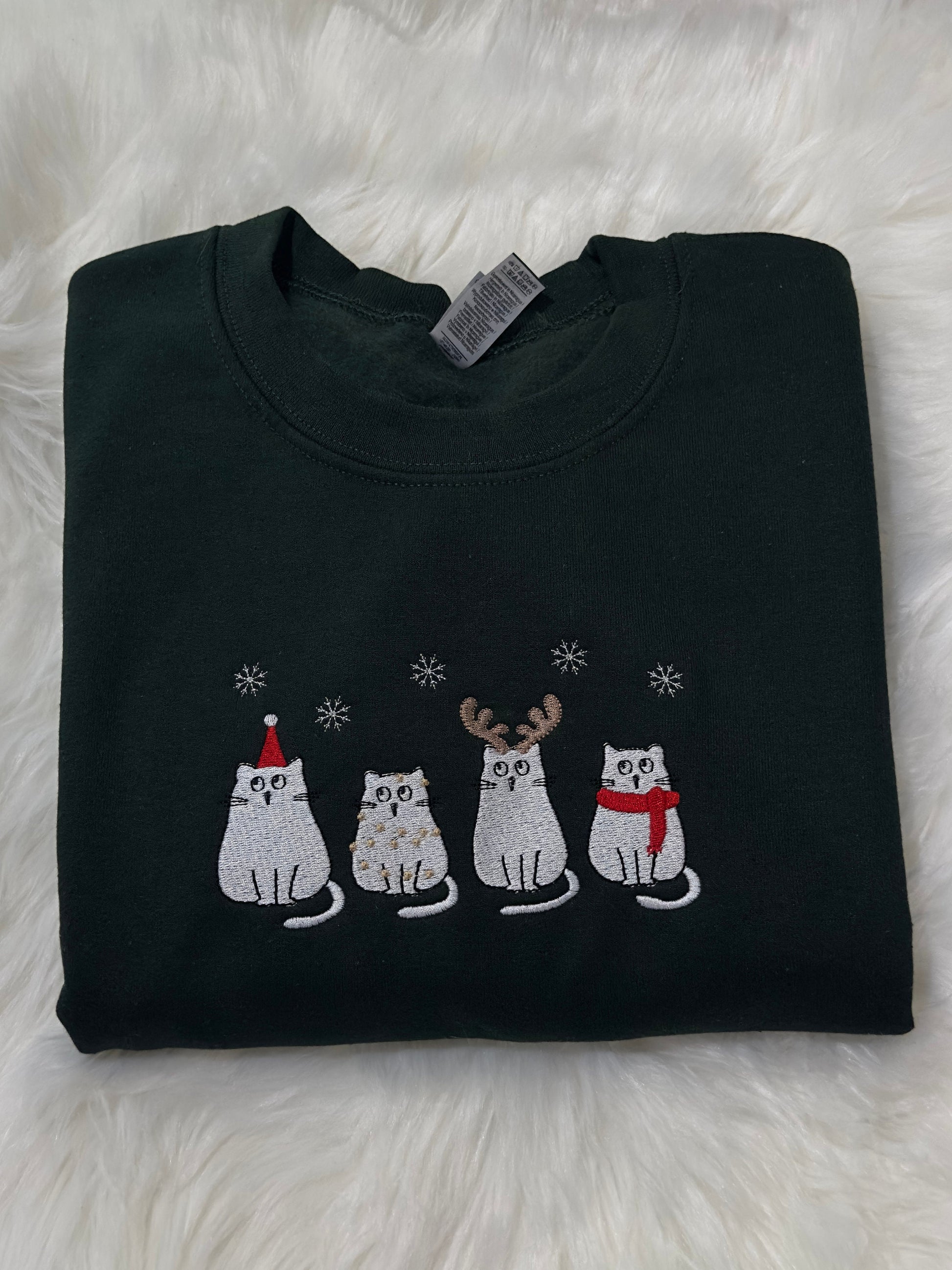 Christmas Winter Cats Embroidered Sweatshirt/ Hoodie, Christmas embroidered sweatshirt