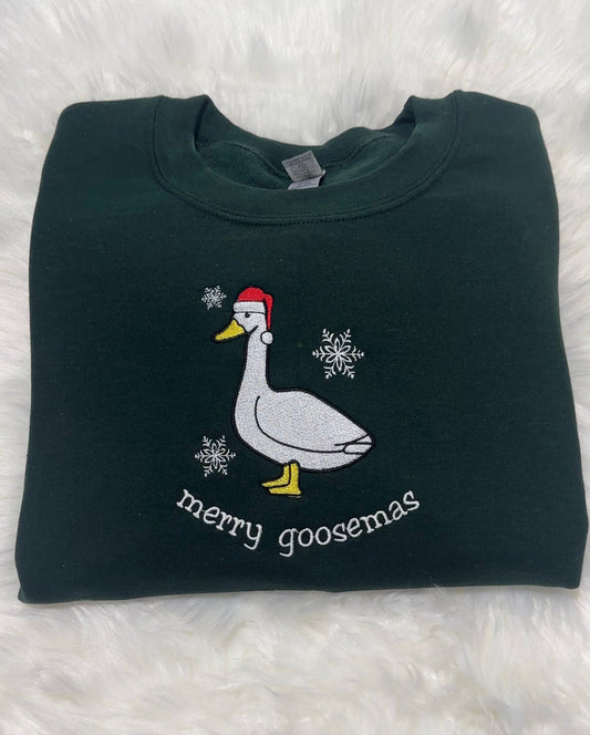 Merry goosemas Christmas sweatshirt/hoodie embroidered, Silly goose sweatshirt, Silly goose gift