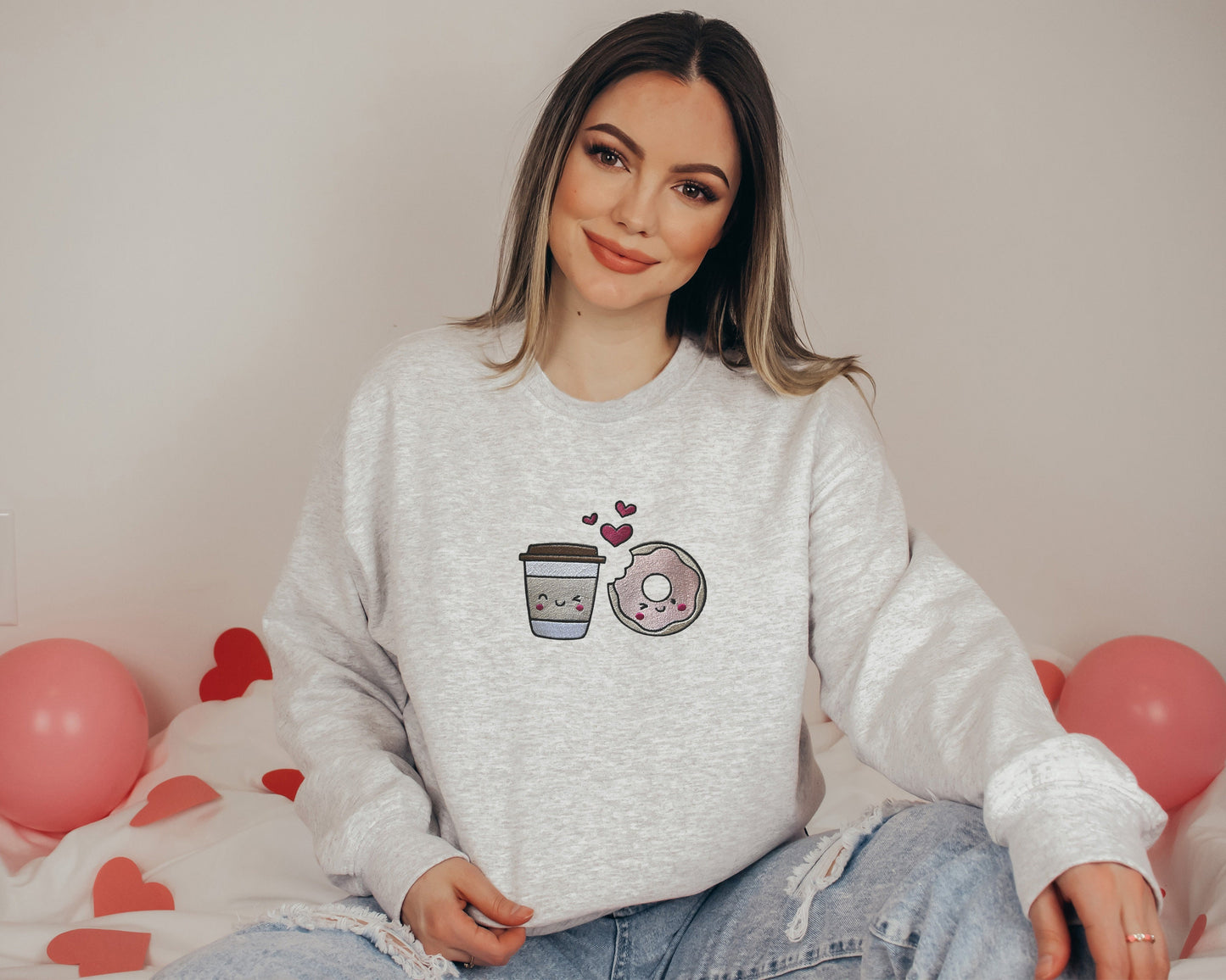 Embroidered Cute Valentine's Day Sweatshirt, Embroidered Valentine XOXO Crewneck Sweatshirt, Embroidered Galentine Sweater, Valentine Gift