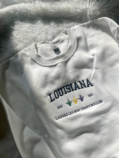 LOUISIANA EMBROIDERED SWEATSHIRT Mardi Gras Sweatshirt Louisiana Crewneck Louisiana Mardi Gras Shirt Gifts for Her Gifts for Him Mardi Gras