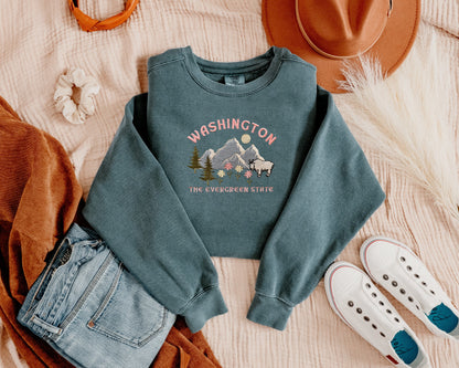 Washington State Embroidered Sweatshirt, Rainier National Park, Seattle Sweatshirt, Camping Granola Girl Sweatshirt, Seattle Souvenir