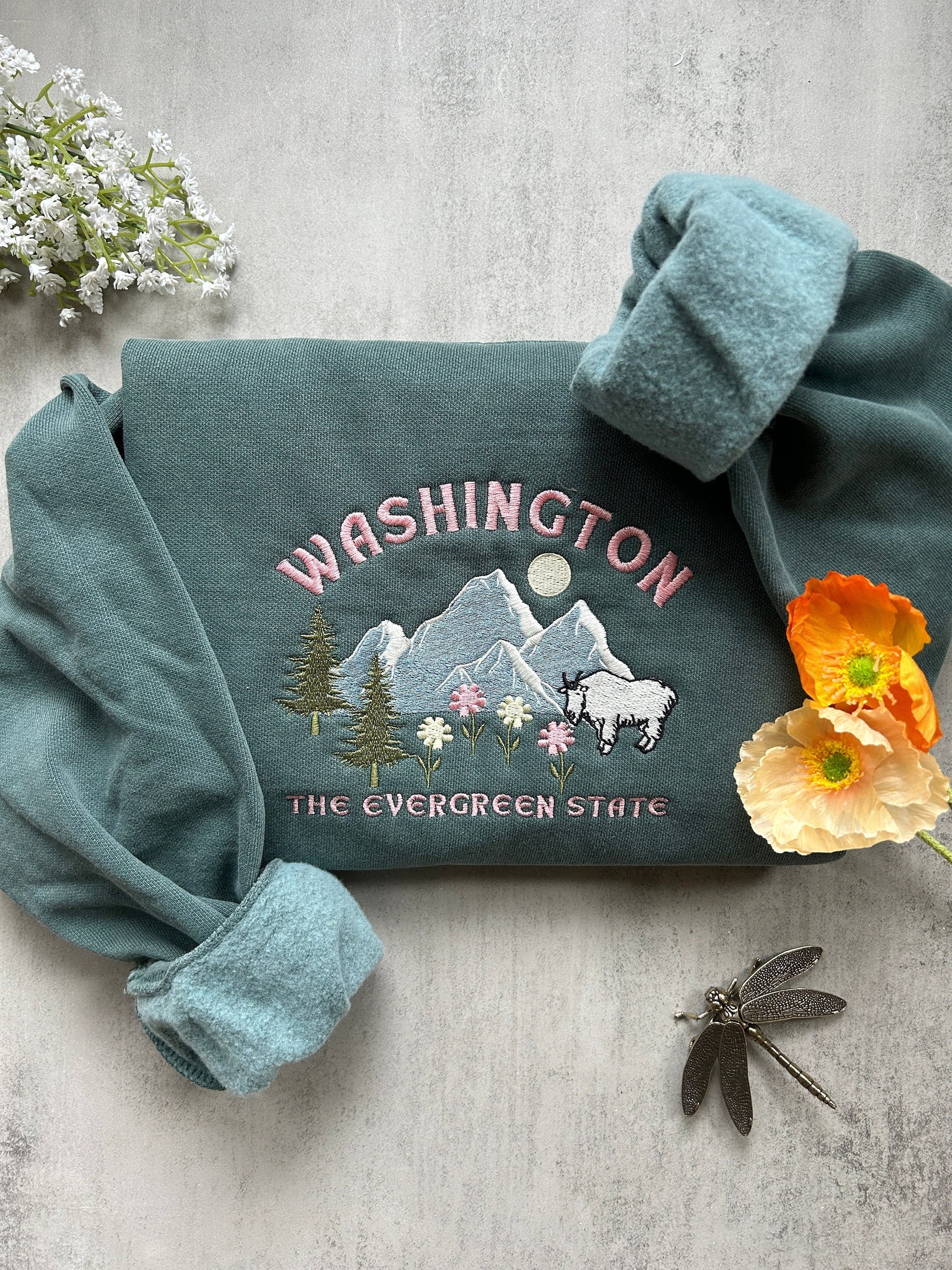 Washington State Embroidered Sweatshirt, Rainier National Park, Seattle Sweatshirt, Camping Granola Girl Sweatshirt, Seattle Souvenir