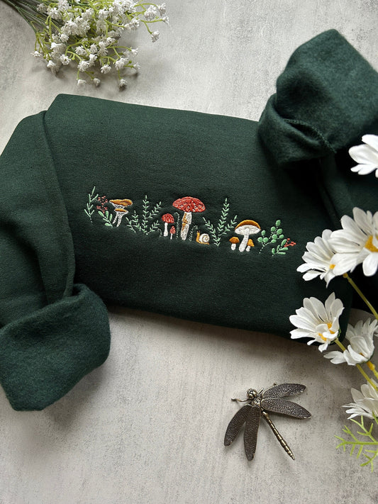 Embroidered Mushroom Sweatshirt, Cottagecore Embroidered Sweatshirt, Respect Wildlife, Camping Granola Girl Sweatshirt, Mushrooms Sweater