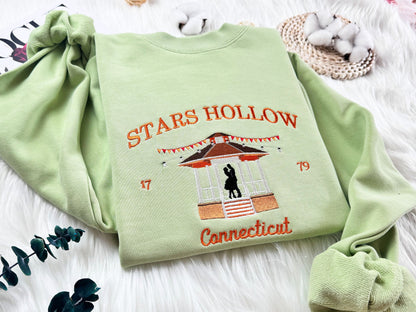 Connecticut Stars Hollow Embroidered Sweatshirt | Connecticut Pavilion Embroidered Hoodie | Stars Hollow T-shirt | Crew Neck Sweatshirt