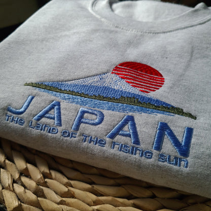 Japanese Fuji Mountain Embroidered Sweatshirt, Embroidered Mount Fuji Hoodie, Japanese Sweatshirt, Rising Sun Crewneck, Japanese Gift