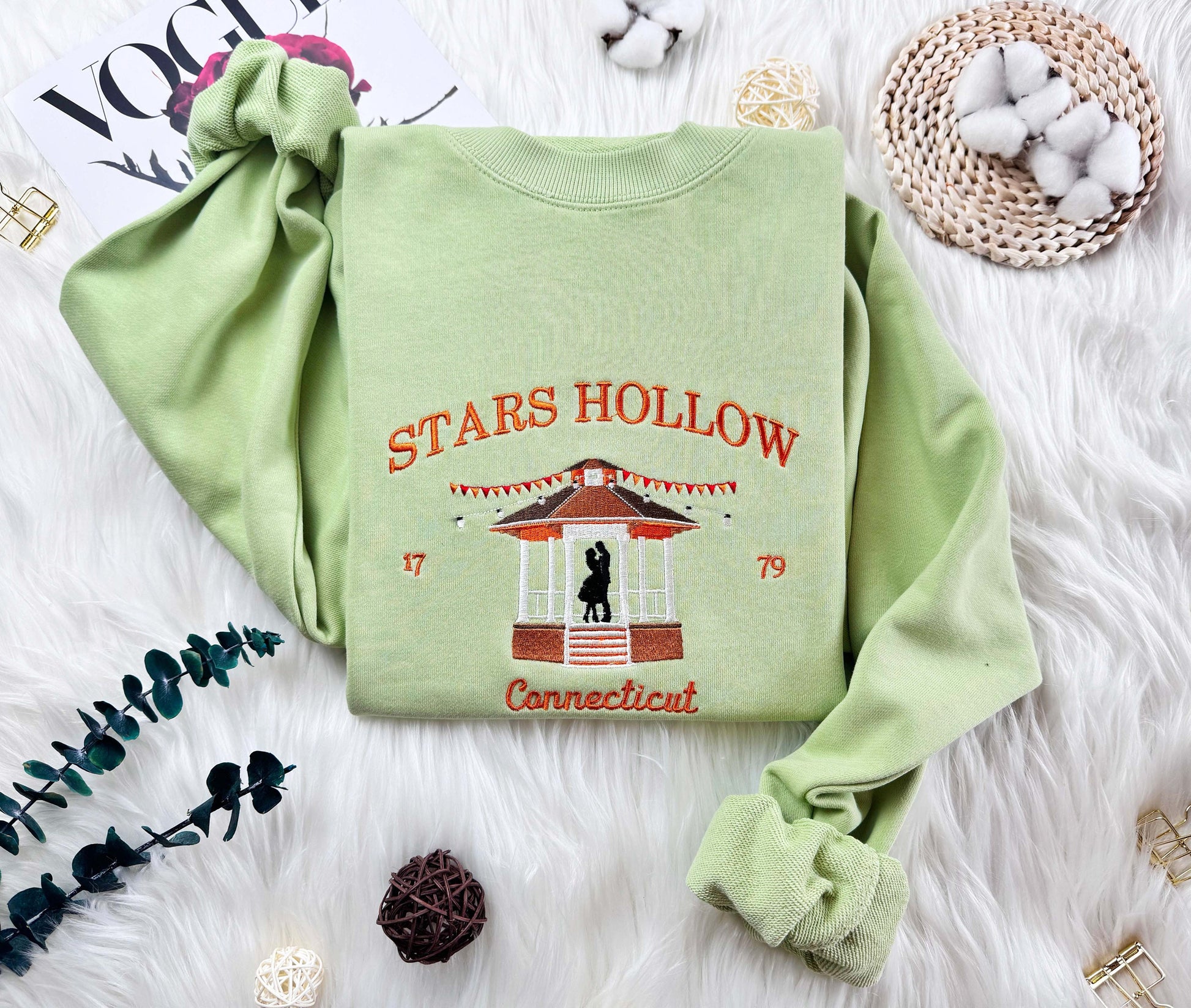 Connecticut Stars Hollow Embroidered Sweatshirt | Connecticut Pavilion Embroidered Hoodie | Stars Hollow T-shirt | Crew Neck Sweatshirt