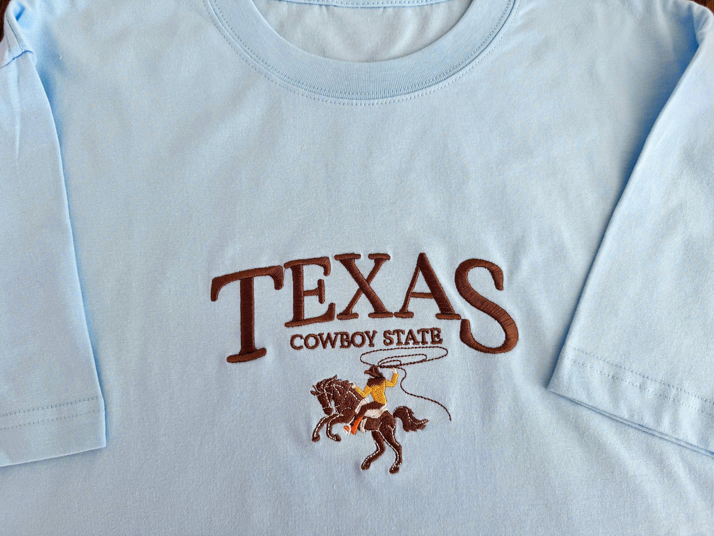 Embroidered Texas Cowboy Unisex T-shirt, Texas State Embroidered Sweatshirt, Vintage Western Sweater, Texas Crew Neck Sweatshirt