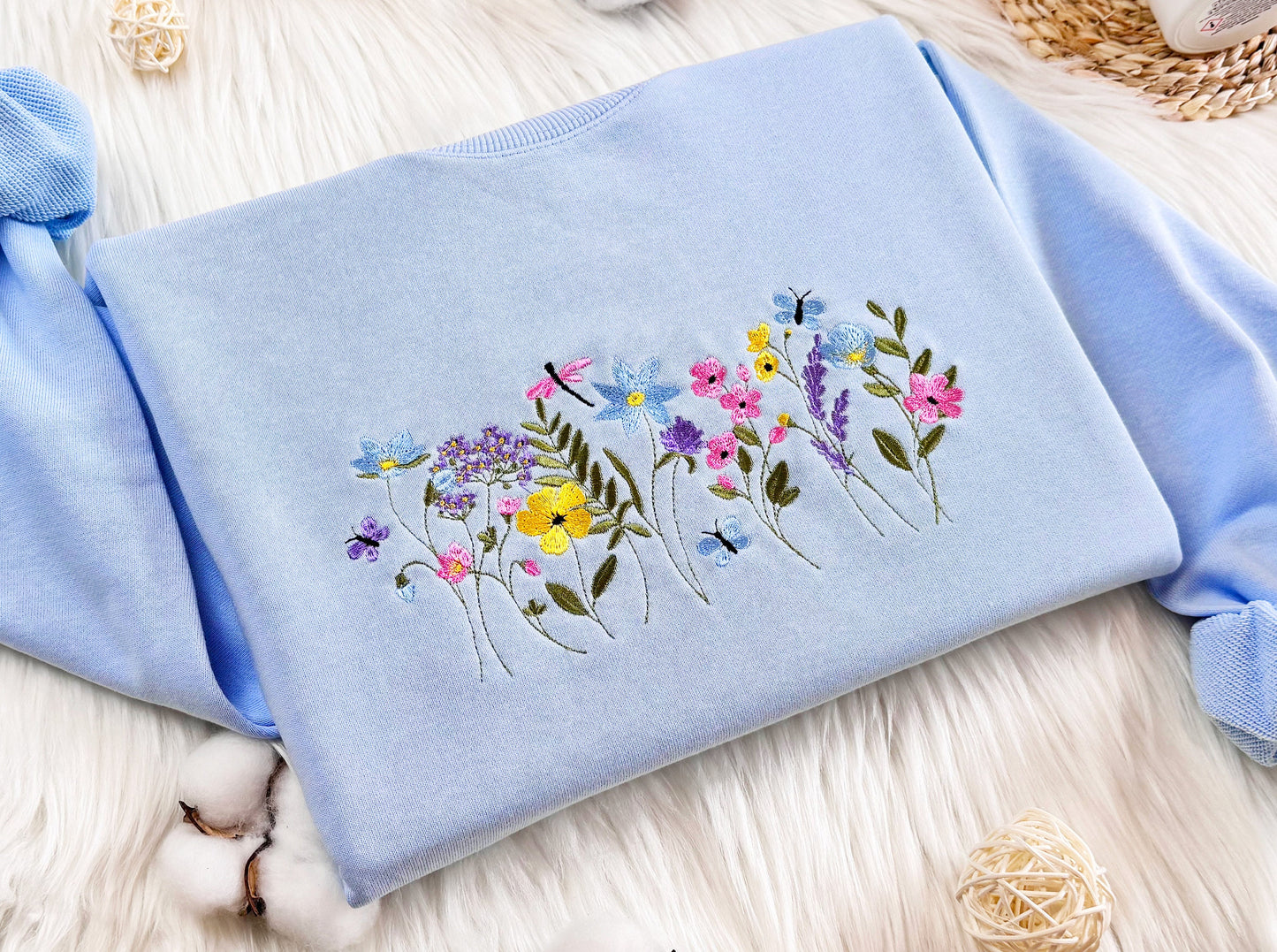 Wildflower Botany Embroidered Sweatshirt | Butterfly Embroidered Hoodie | Dragonfly T-shirt | Cute Embroidered Unisex Crew Neck Sweatshirt