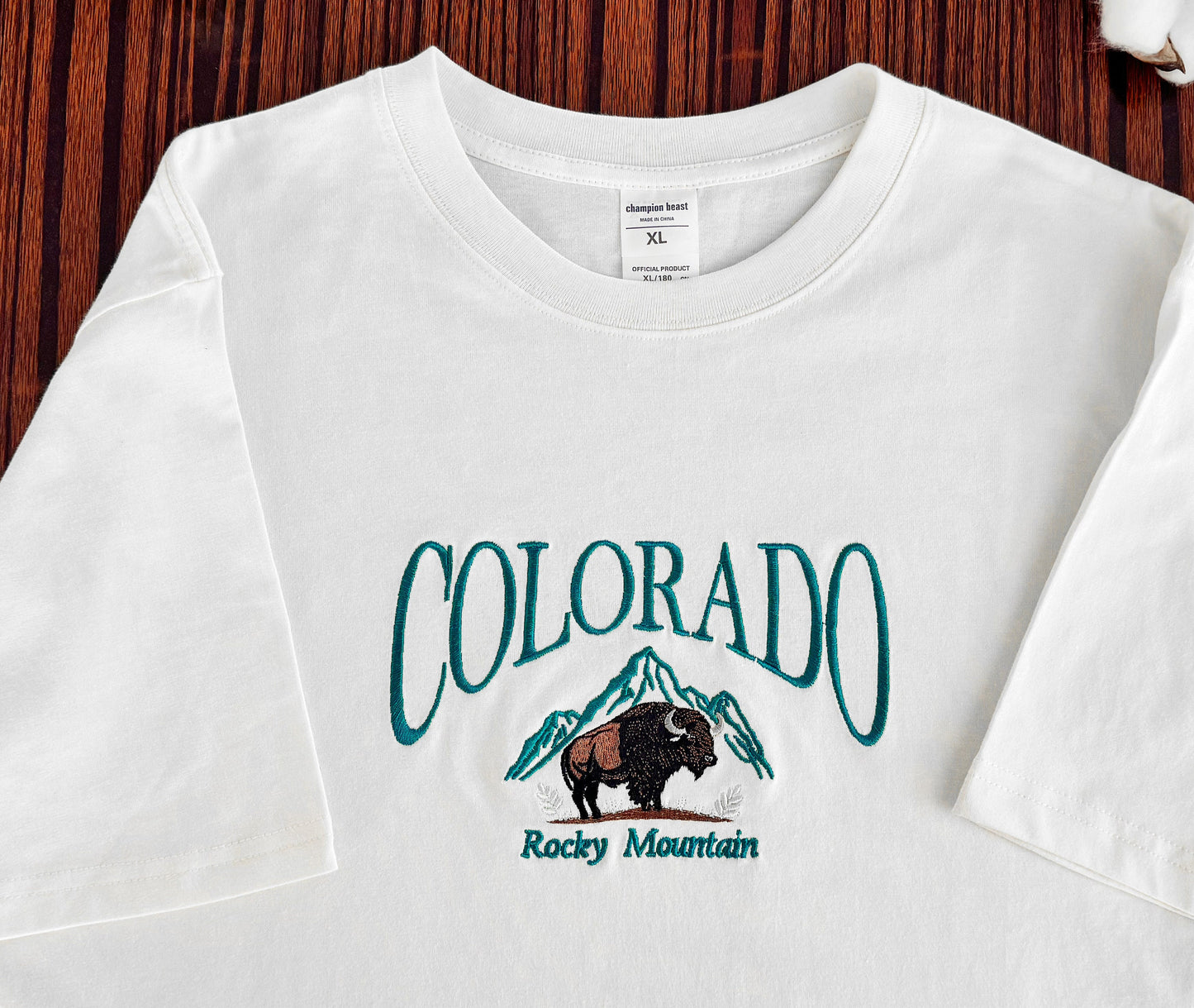 Colorado Mountain Embroidered Unisex T-shirt | Colorado Bison Embroidered T-shirt | Embroidered Unisex Sweatshirt | Crew Neck Sweatshirt