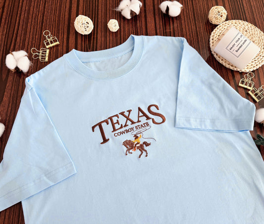 Embroidered Texas Cowboy Unisex T-shirt, Texas State Embroidered Sweatshirt, Vintage Western Sweater, Texas Crew Neck Sweatshirt