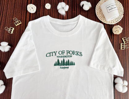 City of Forks Embroidered Unisex T-shirt | Washington Embroidered Sweatshirt | City Of Forks Washington Hoodie | Unisex Sweatshirt