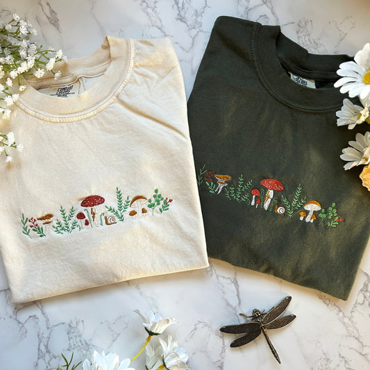 Embroidered Mushroom T-shirt, Cottagecore Embroidered Sweatshirt, Respect Local Wildlife, Camping Granola Girl T-shirt, Mushrooms Shirt