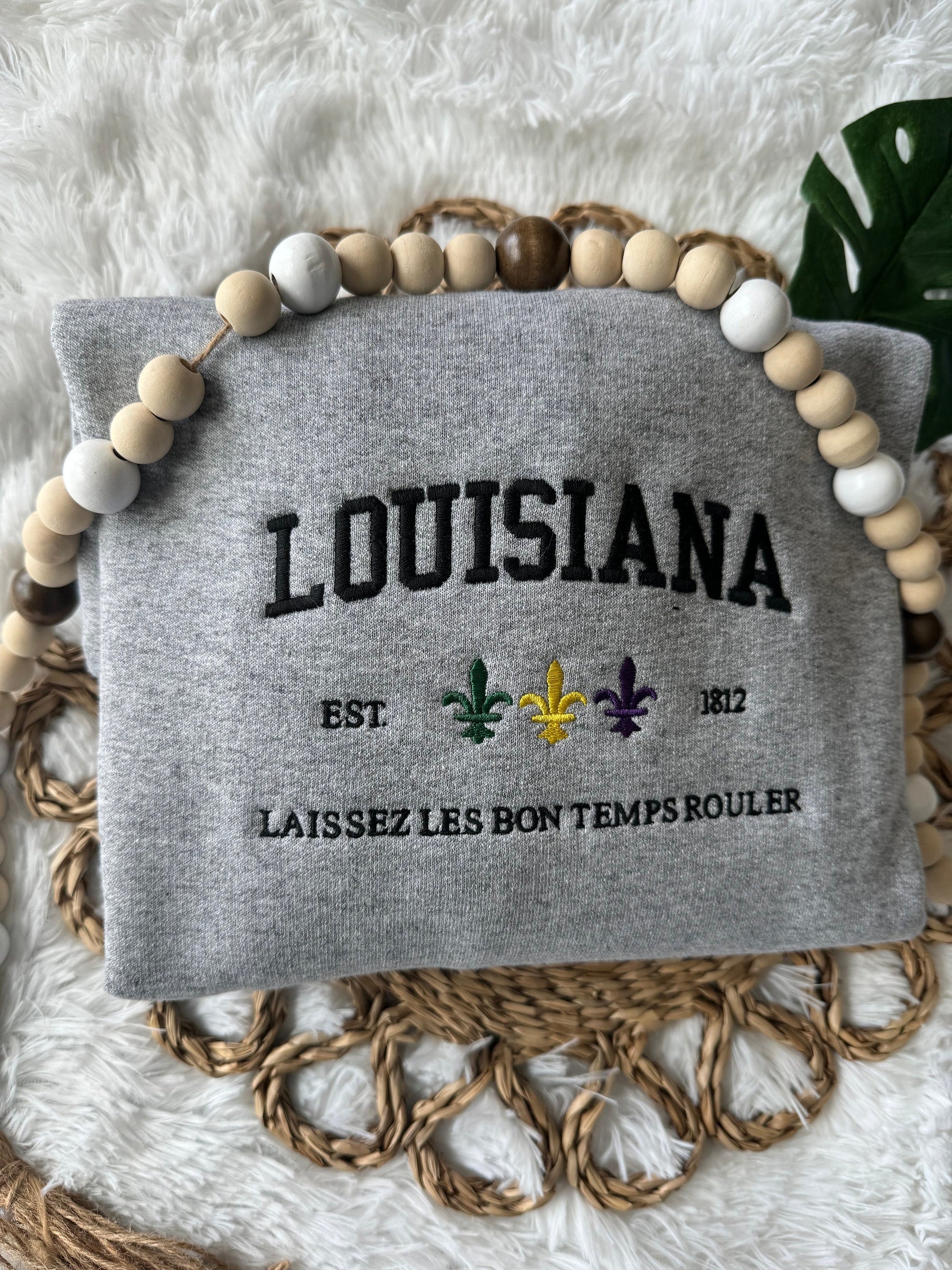 LOUISIANA EMBROIDERED SWEATSHIRT Mardi Gras Sweatshirt Louisiana Crewneck Louisiana Mardi Gras Shirt Gifts for Her Gifts for Him Mardi Gras