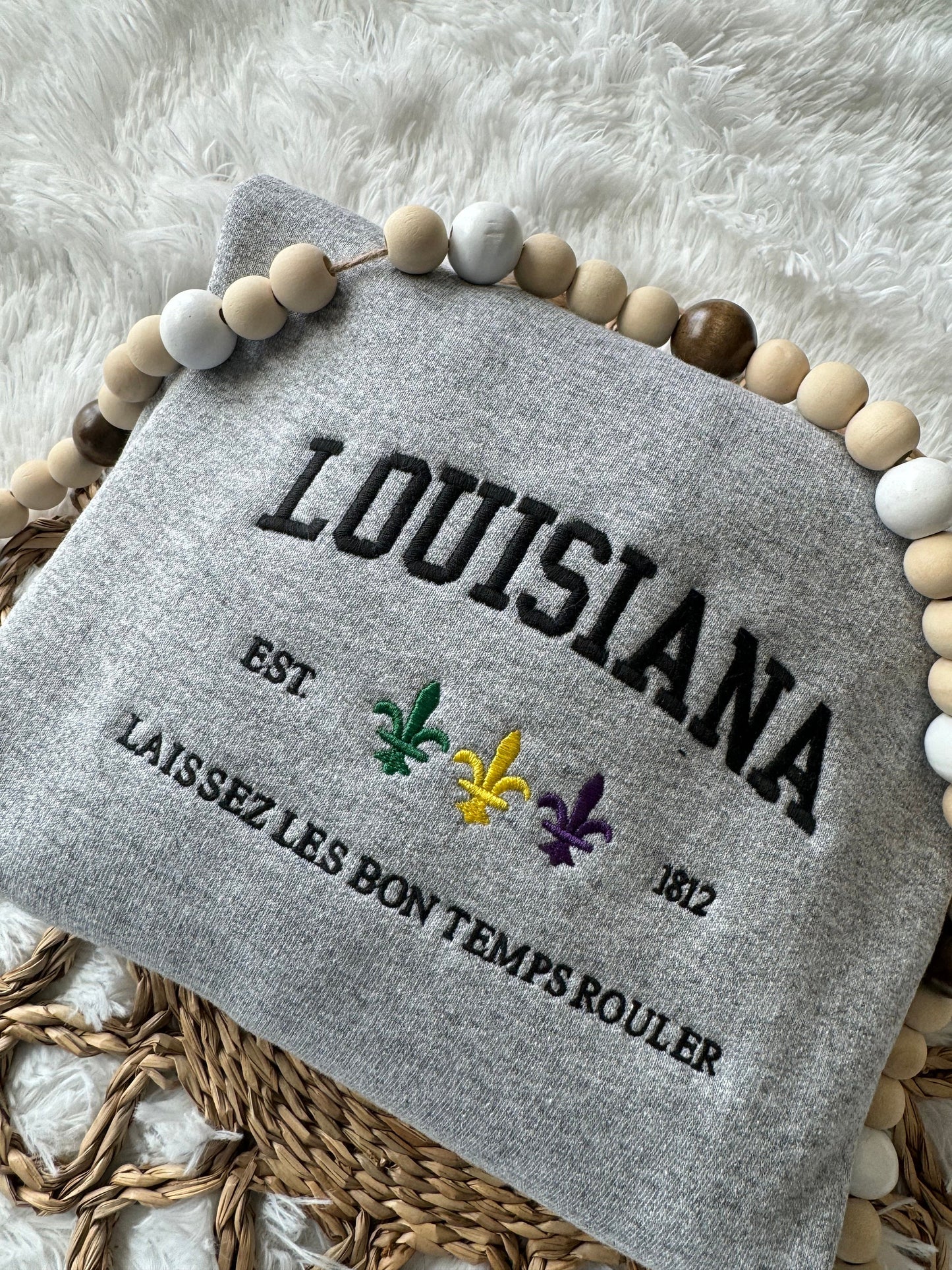 LOUISIANA EMBROIDERED SWEATSHIRT Mardi Gras Sweatshirt Louisiana Crewneck Louisiana Mardi Gras Shirt Gifts for Her Gifts for Him Mardi Gras