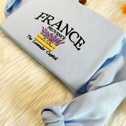 France Provence Embroidered Sweatshirt, Lavender Embroidered Hoodie, Souvenir Sweatshirt,Unisex Sweatshirt For Man and Women,Travel Gift