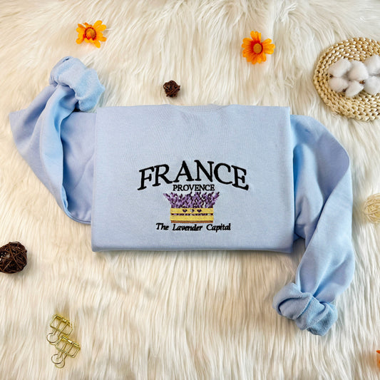 France Provence Embroidered Sweatshirt, Lavender Embroidered Hoodie, Souvenir Sweatshirt,Unisex Sweatshirt For Man and Women,Travel Gift