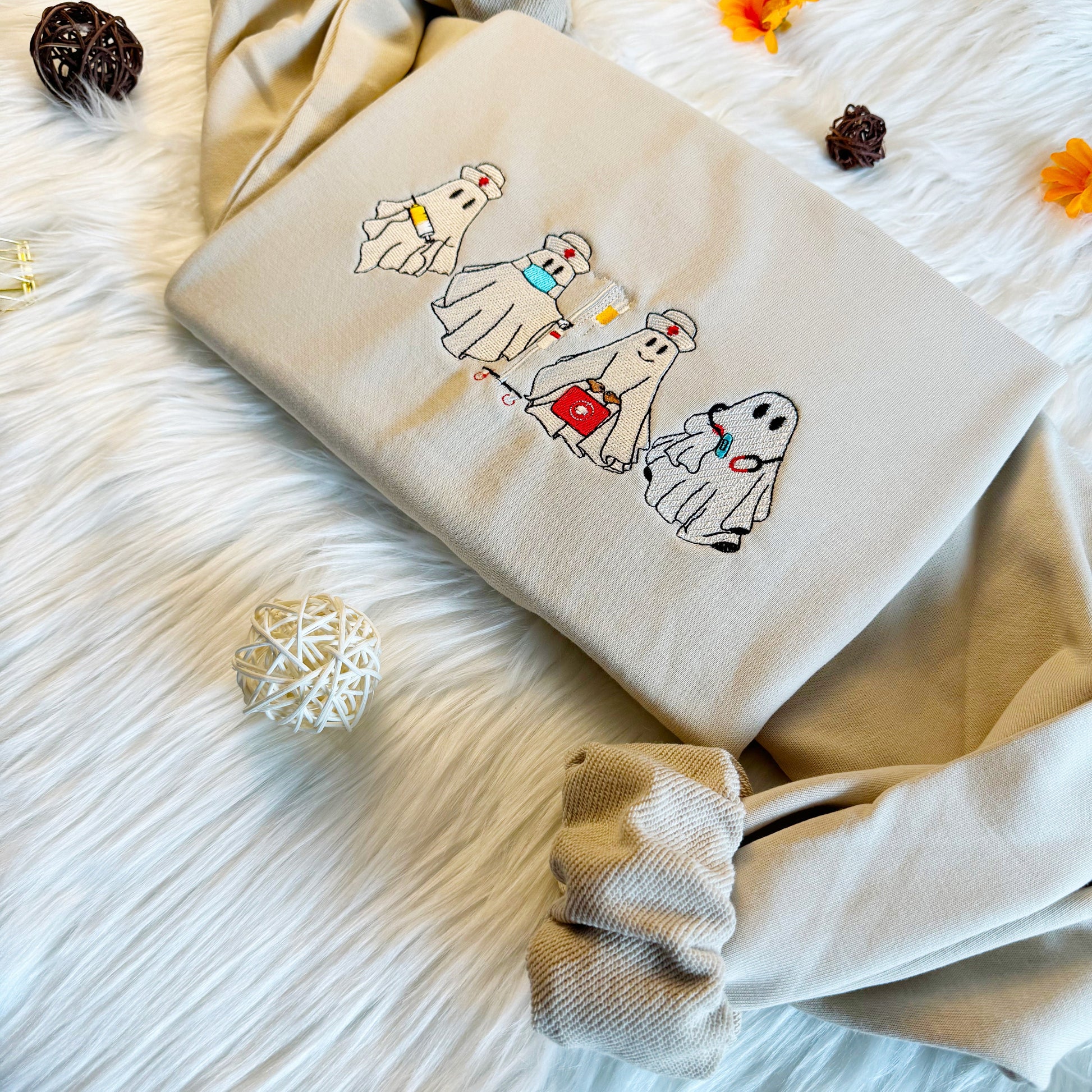 Embroidered Ghost Doctor Sweatshirt, Halloween Nurse and Doctor Embroidered Sweatshirt, Cows in Sheets Sweatshirt,Unisex T-shirt, Sweatshirt