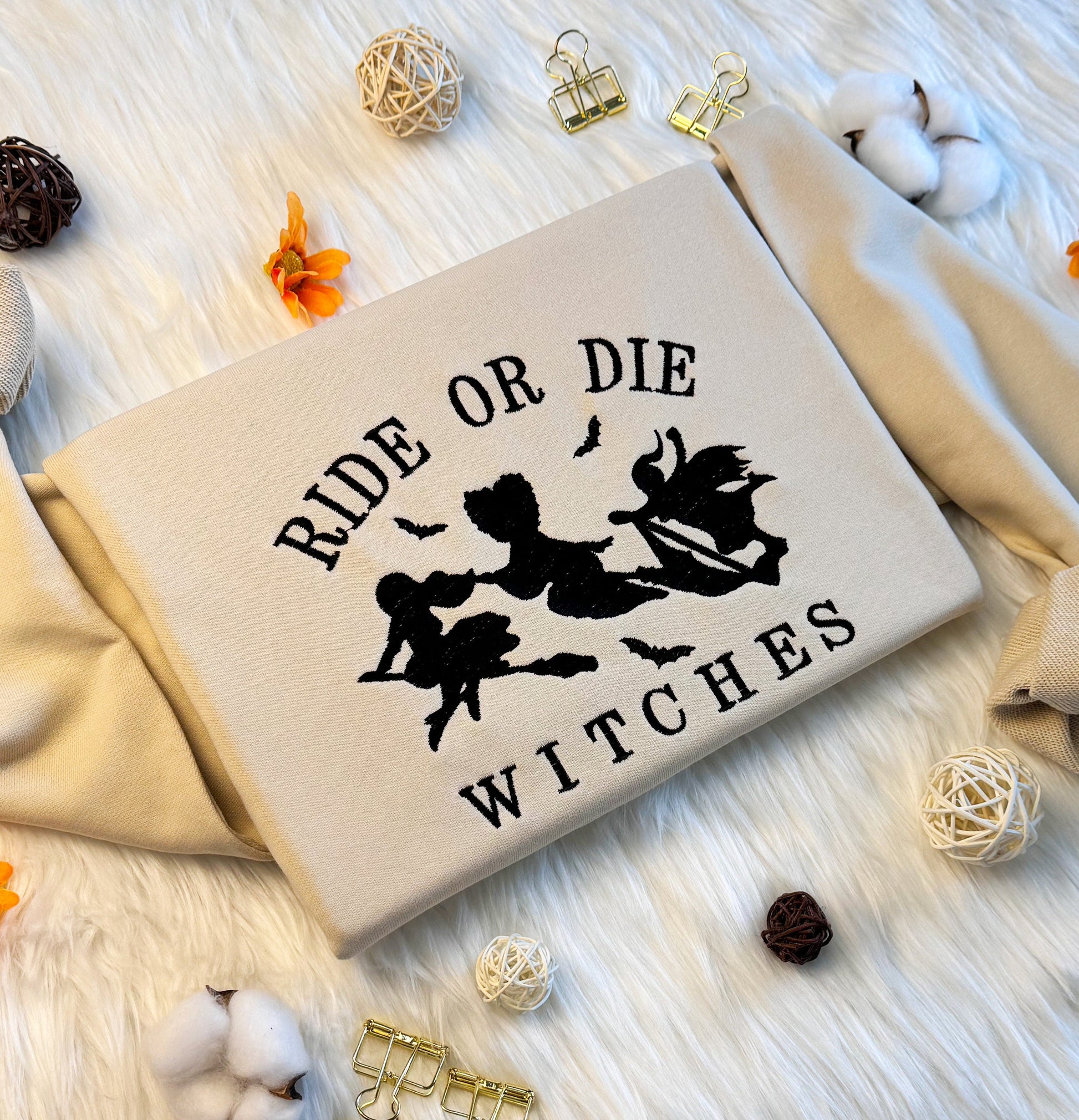 Ride Or Die Witches Halloween Embroidered Sweatshirt, Embroidered Witch Sweatshirt, Embroidered Witch Halloween Hoodie, Unisex T-shirt