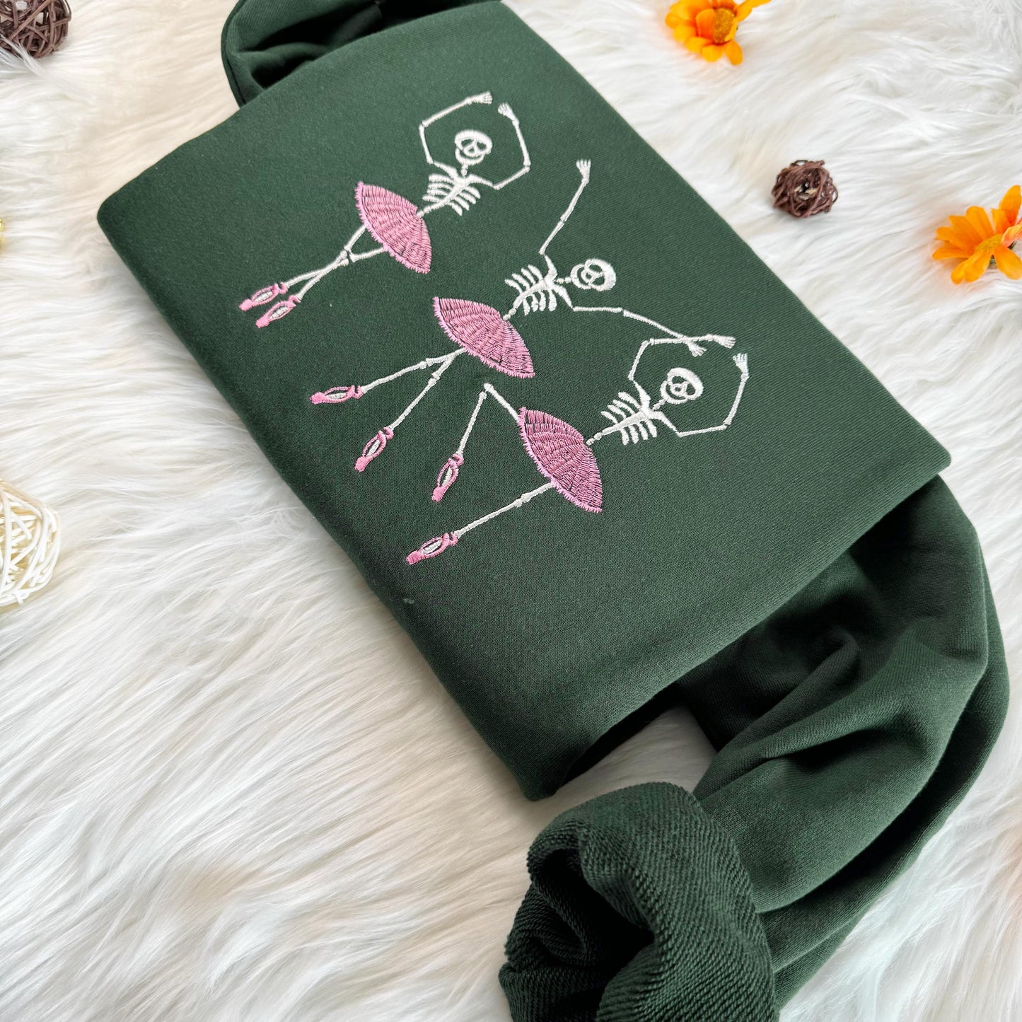 Halloween Dancing Skeleton Embroidered Sweatshirt, Pink Dress Skeleton Halloween Embroidered Sweatshirt, Funny Sweatshirt or Hoodie, Unisex