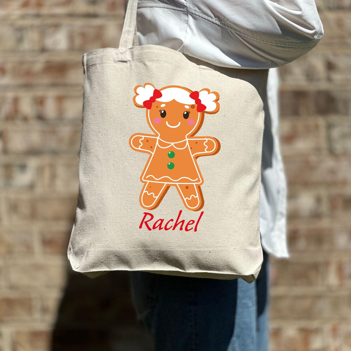 Custom Christmas Gingerbread Boy and Girl Tote Bag, Personalized Christmas Tote Bag, Holiday Bag, Christmas Gift Bag, Vacation Tote Bag