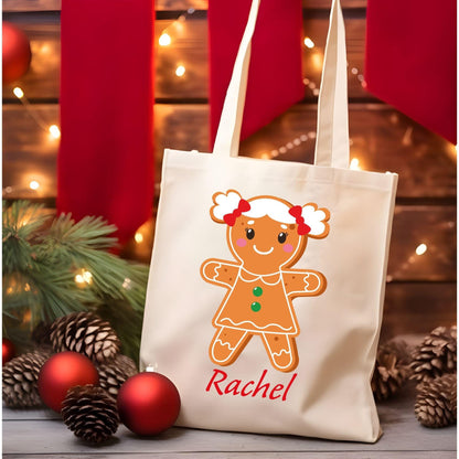 Custom Christmas Gingerbread Boy and Girl Tote Bag, Personalized Christmas Tote Bag, Holiday Bag, Christmas Gift Bag, Vacation Tote Bag