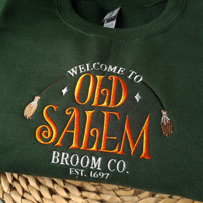 Old Salem Broom Co Embroidered Sweatshirt, Halloween Sweatshirt, Vintage Halloween Sweatshirt, Halloween Jumper, Halloween Crewneck