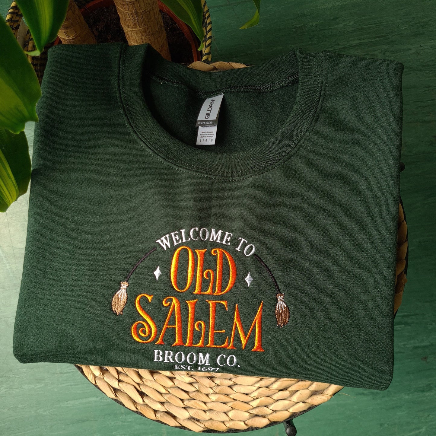 Old Salem Broom Co Embroidered Sweatshirt, Halloween Sweatshirt, Vintage Halloween Sweatshirt, Halloween Jumper, Halloween Crewneck