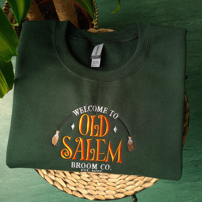 Old Salem Broom Co Embroidered Sweatshirt, Halloween Sweatshirt, Vintage Halloween Sweatshirt, Halloween Jumper, Halloween Crewneck