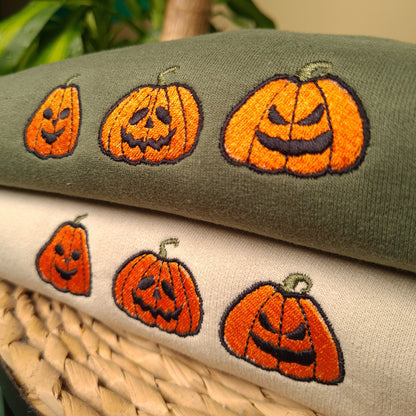 Pumpkin Face Embroidered Sweatshirt, Halloween Sweatshirt, Halloween Crewneck, Halloween Vintage Sweatshirt, Spooky Pumpkin Sweatshirt