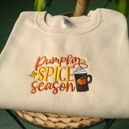 Pumpkin Spice Season Embroidered Sweatshirt, Fall Sweatshirt, Coffee Lover Crewneck, Trendy Hoodie, Autumn Jumper, Pumpkin Spice Jumper