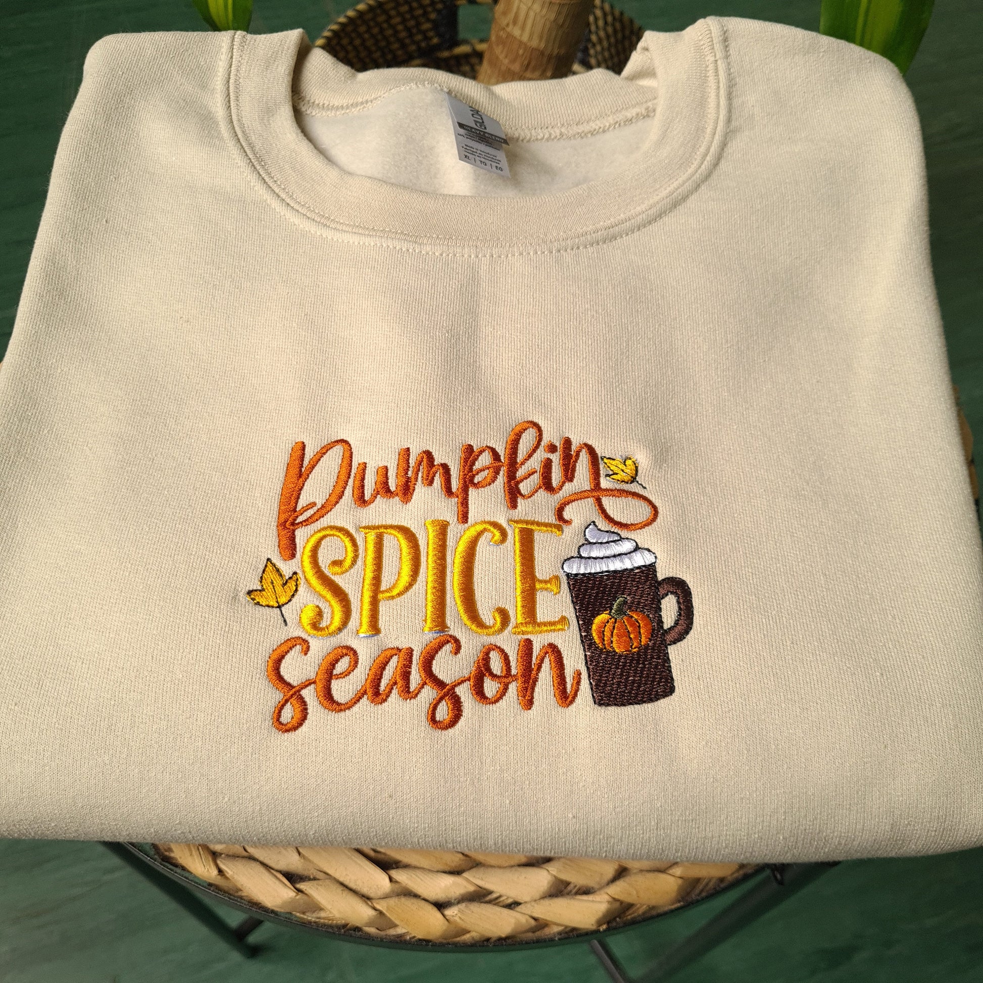 Pumpkin Spice Season Embroidered Sweatshirt, Fall Sweatshirt, Coffee Lover Crewneck, Trendy Hoodie, Autumn Jumper, Pumpkin Spice Jumper