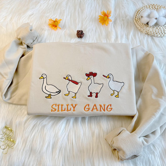 Embroidered Silly Goose Gang Sweatshirt, Funny Embroidered Hoodie, Silly Goose Sweatshirt,Unisex Sweatshirt For Man and Women