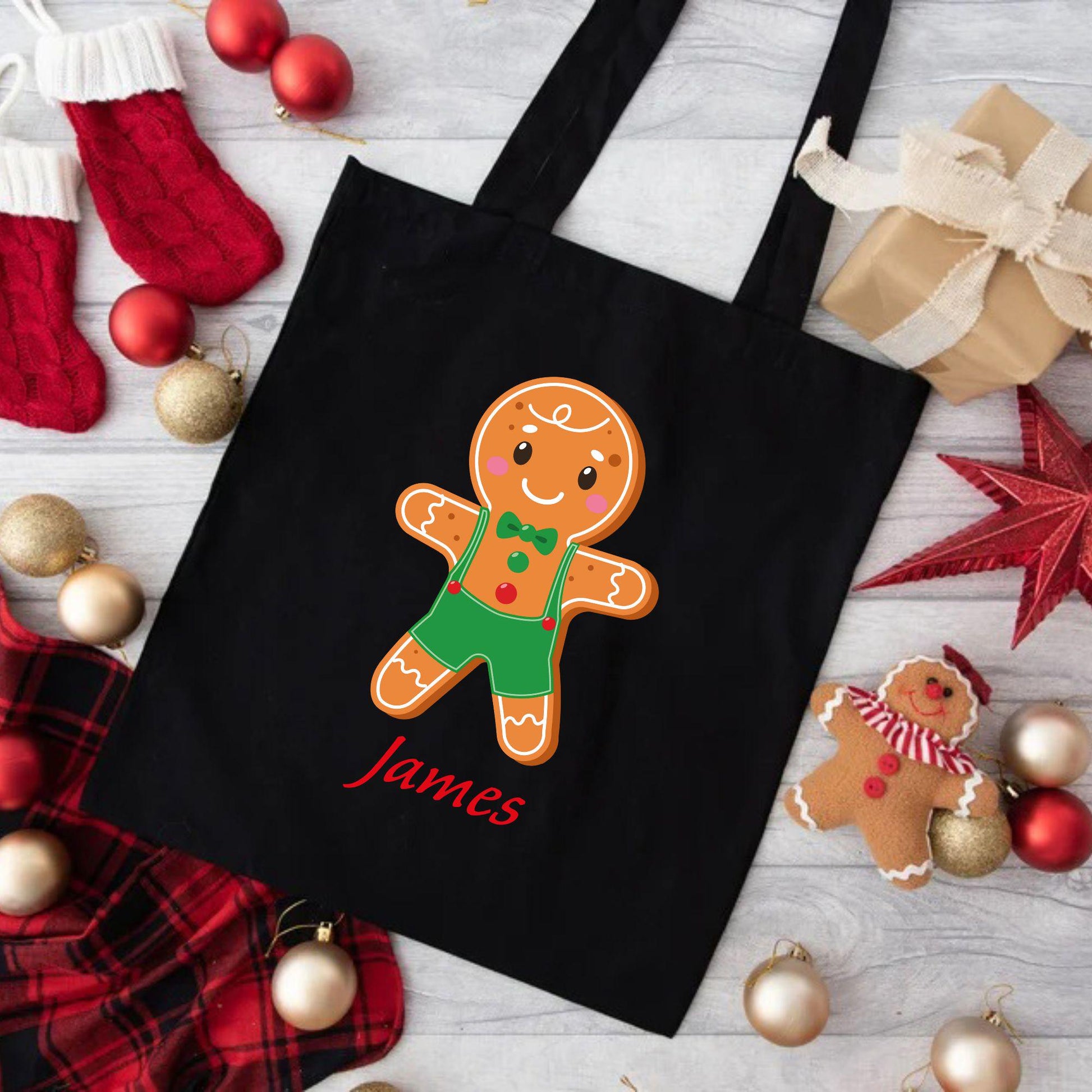 Custom Christmas Gingerbread Boy and Girl Tote Bag, Personalized Christmas Tote Bag, Holiday Bag, Christmas Gift Bag, Vacation Tote Bag