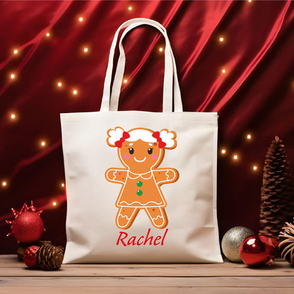 Custom Christmas Gingerbread Boy and Girl Tote Bag, Personalized Christmas Tote Bag, Holiday Bag, Christmas Gift Bag, Vacation Tote Bag