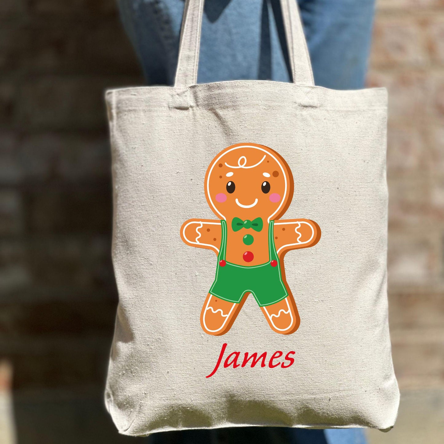 Custom Christmas Gingerbread Boy and Girl Tote Bag, Personalized Christmas Tote Bag, Holiday Bag, Christmas Gift Bag, Vacation Tote Bag