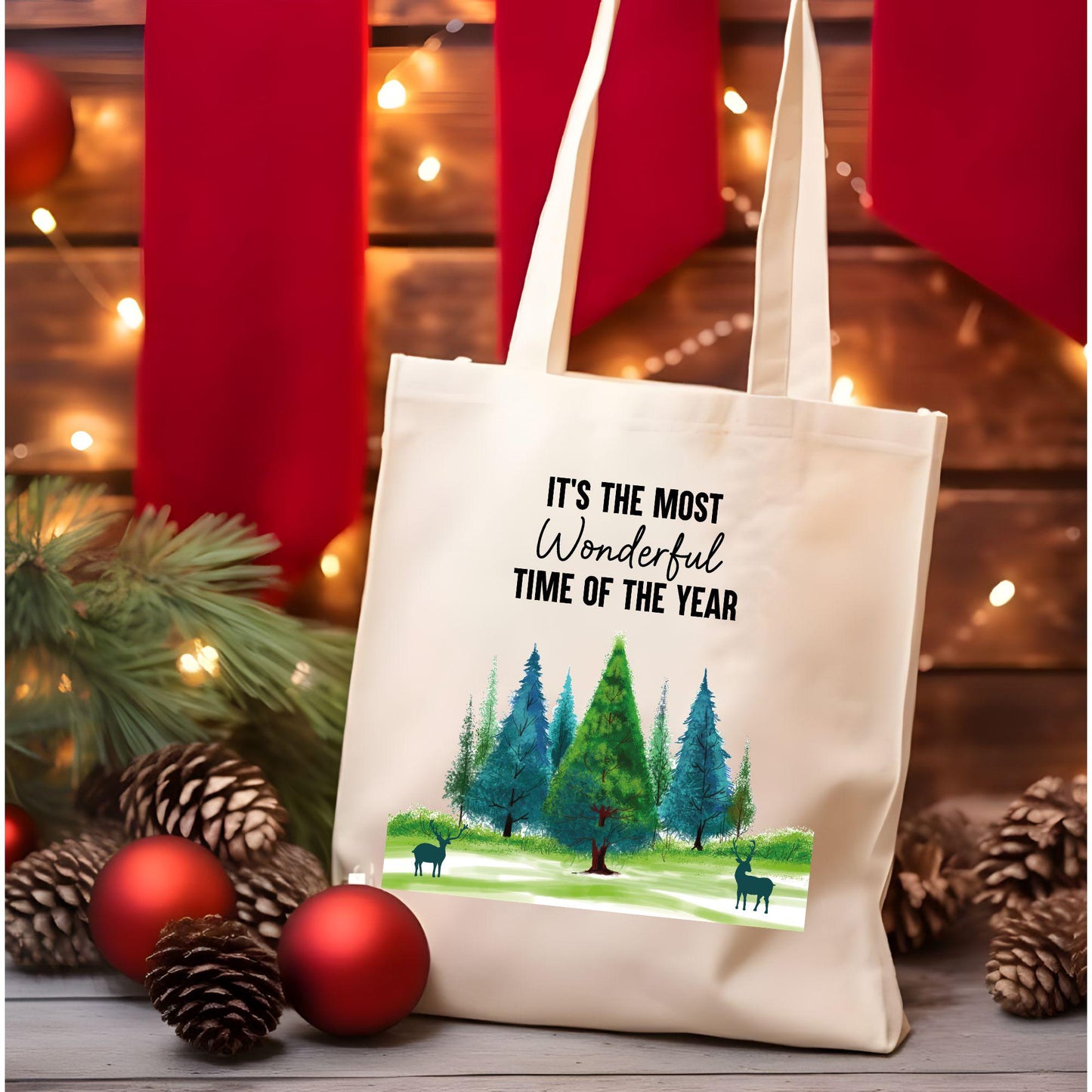 Christmas The Most Wonderful Time Tote Bag, Christmas Tote Bag, Holiday Bag, Christmas Gift Bag, Vacation Tote Bag, Christmas Gift Tote Bag