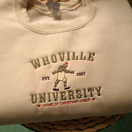 Christmas Whoville University Embroidered Sweatshirt, Christmas Jumper, Funny Christmas Gift, Christmas Hoodie, Vintage Retro Sweatshirt