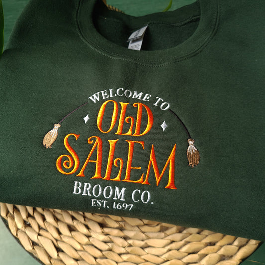 Old Salem Broom Co Embroidered Sweatshirt, Halloween Sweatshirt, Vintage Halloween Sweatshirt, Halloween Jumper, Halloween Crewneck